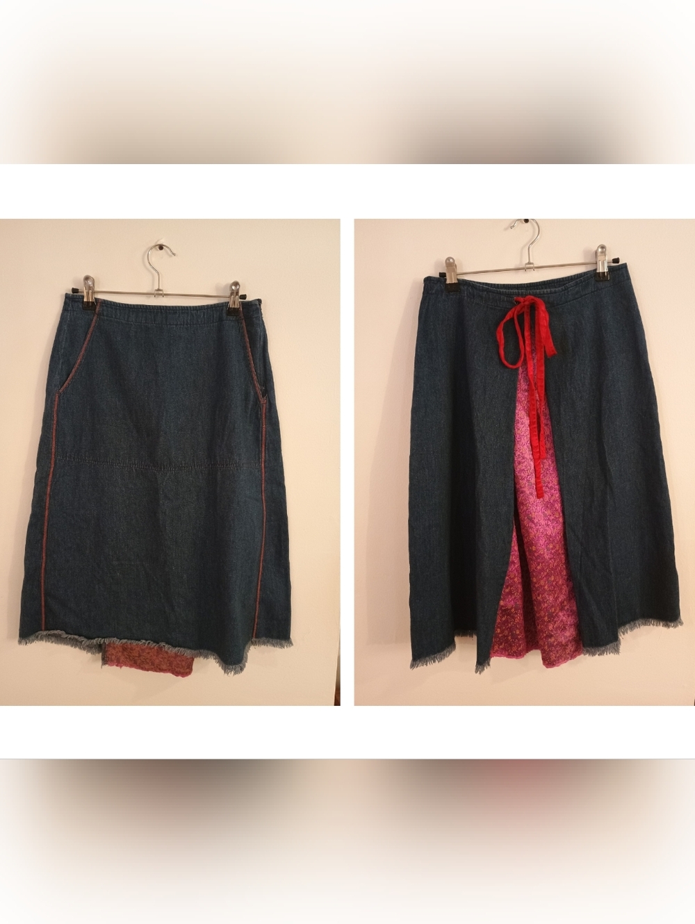 Vintage Free People Denim Midi Skirt Small Y2K Patchwork A Line Boho Cottage